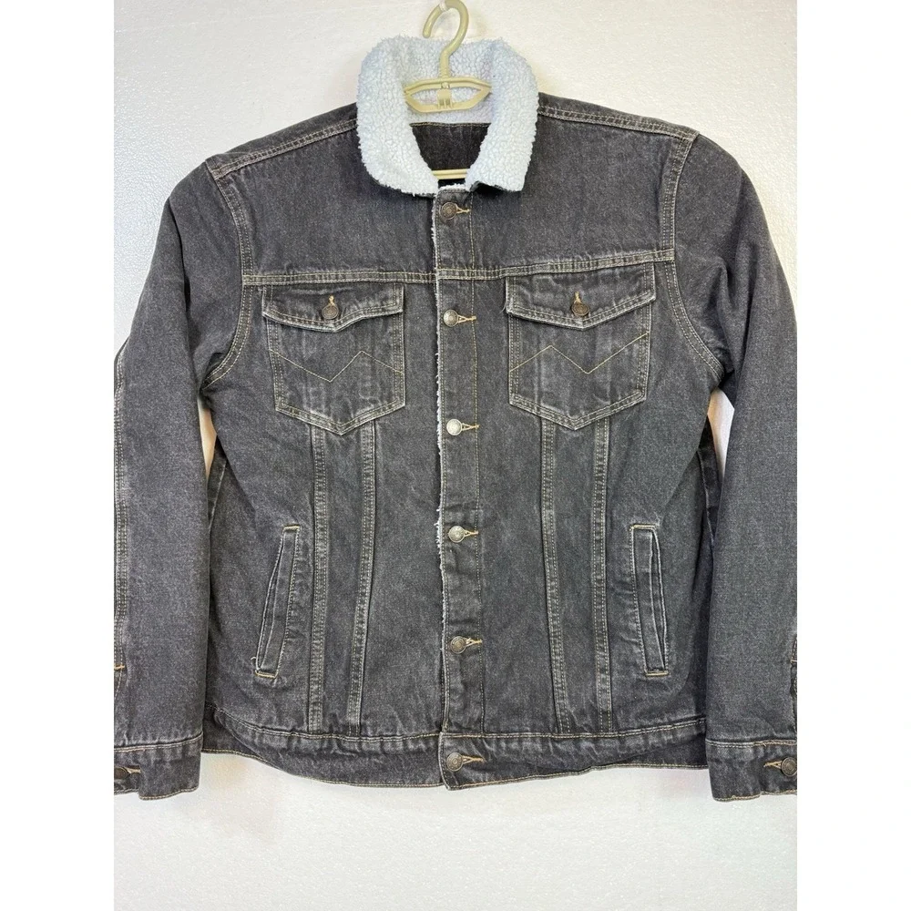 Neufigr Denim Jacket Mens Sz M Black Sherpa Lining Coat Western‎ Cowboy